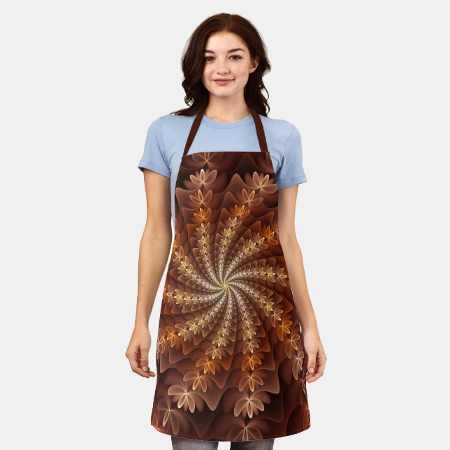 Warm Colours, Trippy Modern Fractal Art Pattern Apron (Worn)