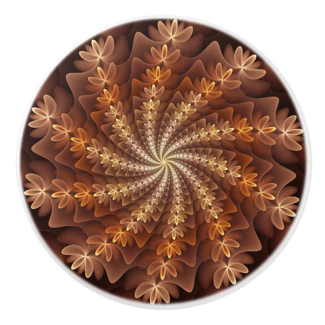 Warm Colours, Trippy Modern Fractal Art Pattern Ceramic Knob (Front)