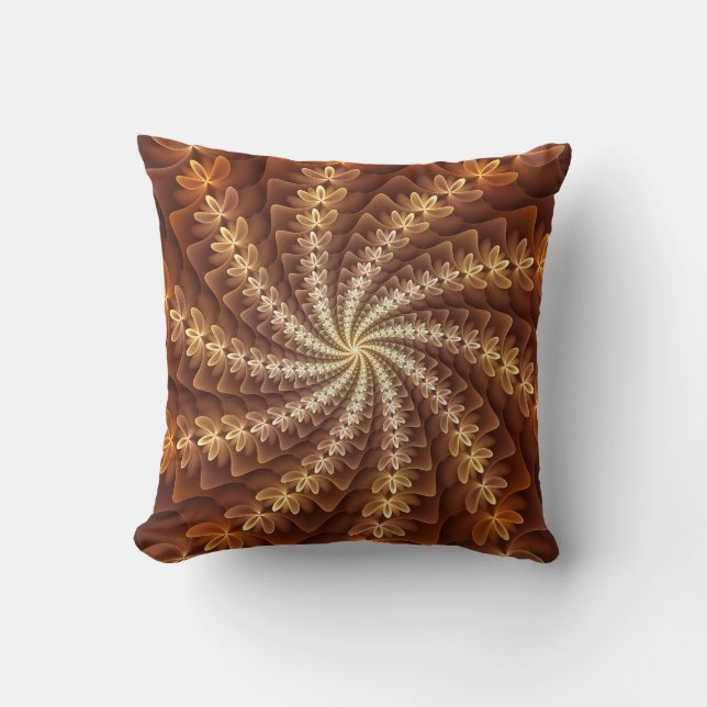 Warm Colours, Trippy Modern Fractal Art Pattern Cushion (Front)