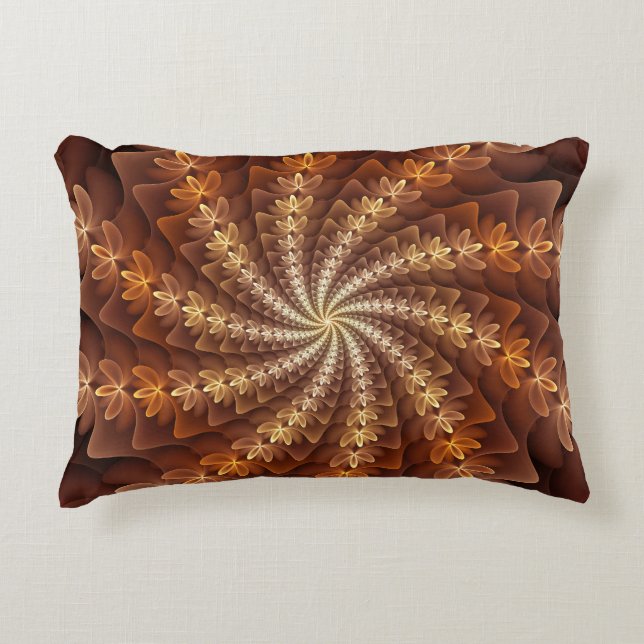 Warm Colours, Trippy Modern Fractal Art Pattern Decorative Cushion (Front)