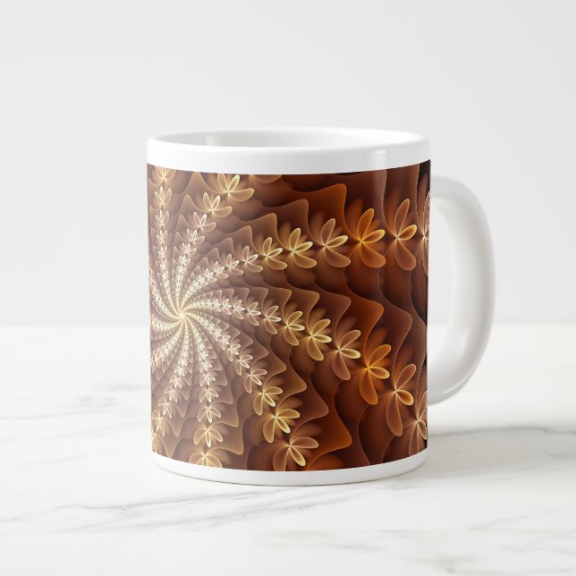 Warm Colours, Trippy Modern Fractal Art Pattern Large Coffee Mug (Front Right)