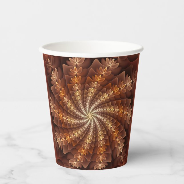 Warm Colours, Trippy Modern Fractal Art Pattern Paper Cups (Front)