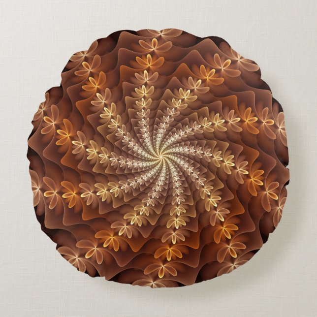 Warm Colours, Trippy Modern Fractal Art Pattern Round Cushion (Front)