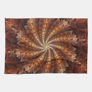 Warm Colours, Trippy Modern Fractal Art Pattern Tea Towel