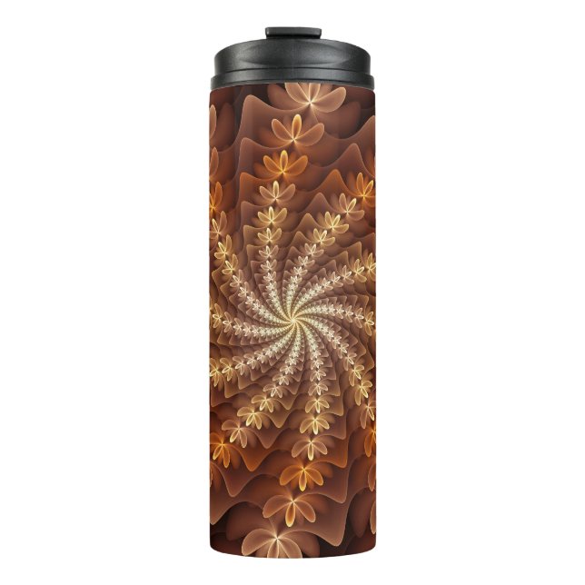 Warm Colours, Trippy Modern Fractal Art Pattern Thermal Tumbler (Front)