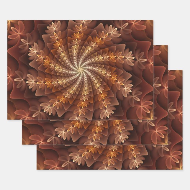 Warm Colours, Trippy Modern Fractal Art Pattern Wrapping Paper Sheet (Set)
