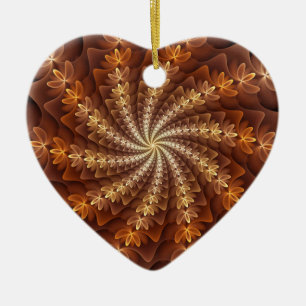 Warm Colours, Trippy Modern Fractal Pattern Heart Ceramic Tree Decoration