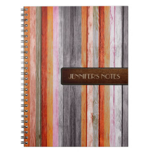 Warm Colours Wood Elegant Leather Look #10 Spiral Notebook