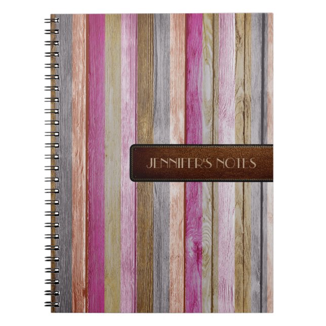 Warm Colours Wood Elegant Leather Look #21 Spiral Notebook (Front)