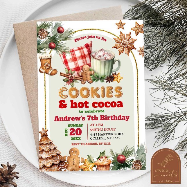 Warm Cookies and Hot Cocoa Christmas Kids Birthday Invitation (Creator Uploaded)