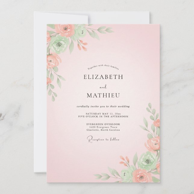 Warm Coral Blossom Wedding Invitation (Front)