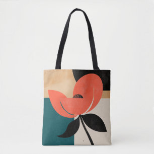 Warm Coral Flower on Deep Green Tote Bag