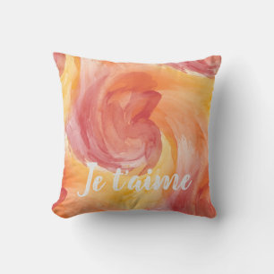 Warm Coral Je Taime Abstract Cushion