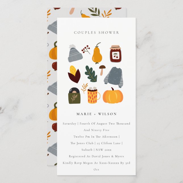 Warm Cosy Autumn Essential Couples Shower Invite (Front/Back)