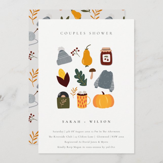 Warm Cosy Autumn Essential Couples Shower Invite (Front/Back)