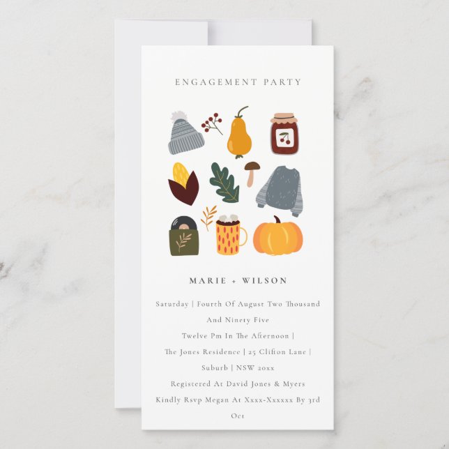 Warm Cosy Autumn Essential Engagement Invite (Front)