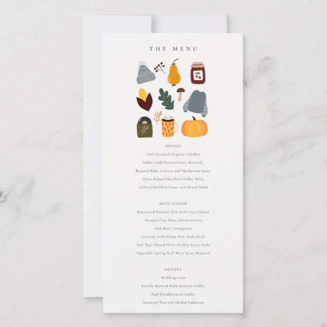 Warm Cosy Autumn Essential Wedding Menu Card (Front)