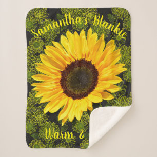 Warm & Cosy Bright Yellow Sunflower Personalised Sherpa Blanket