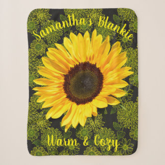 Warm & Cosy Bright Yellow Sunflower Personalised Sherpa Blanket