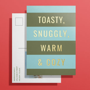 Warm & Cosy Gold Foil Holiday Postcard