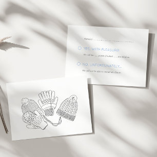 Warm Cosy Ski Winter Wedding Beanies and Mittens RSVP Card