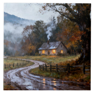 Warm Cottage On The Cold Day Tile