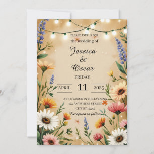 Warm Country-Style Wildflowers Wedding Invitation