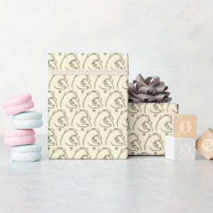 Warm Cozy Bear Hug Line Art Design Wrapping Paper