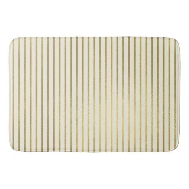 Warm Cream Gold Stripes Minimal Chic Pattern Bath Mat (Front)