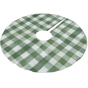 Warm Cream Green Plaid Stripes Christmas Brushed Polyester Tree Skirt