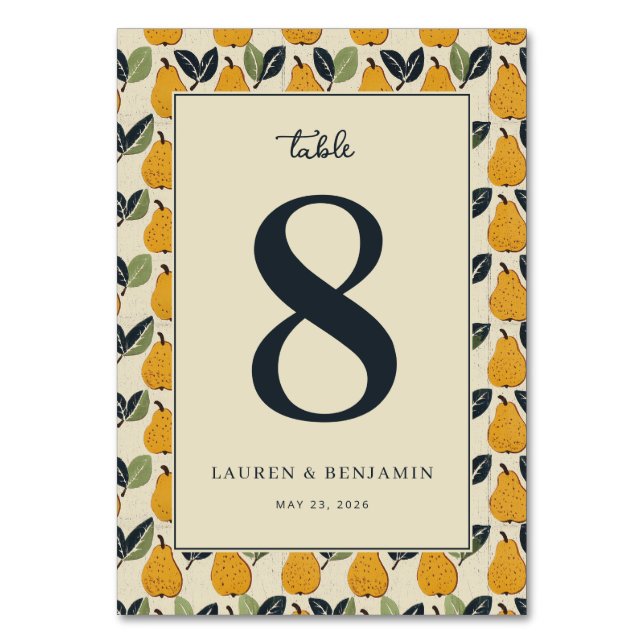 Warm Cream Pear Illustration Table Number (Front)