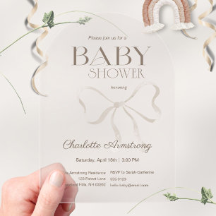 Warm Cream Watercolor Bow Baby Shower Acrylic Invitations