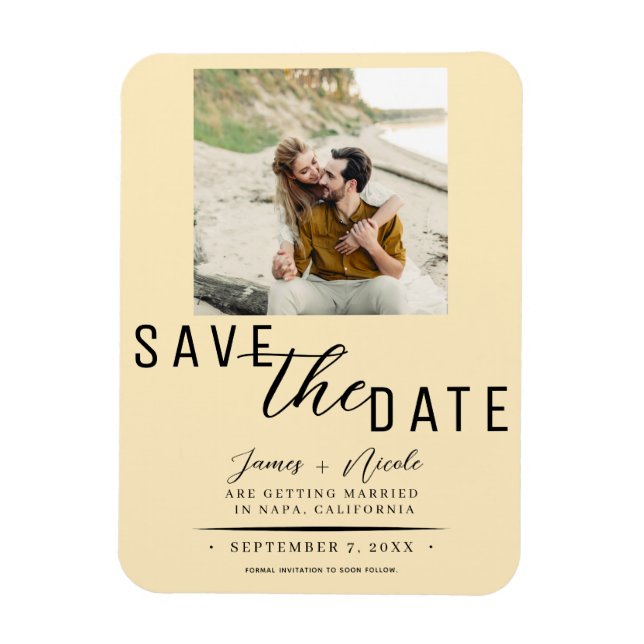 Warm Custard Save the Date Photo Wedding Magnet (Vertical)