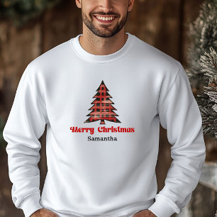 Warm Custom Name Buffalo Plaid Tree Christmas Hoodie