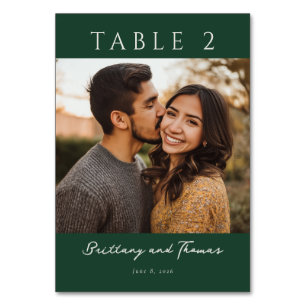 Warm Dark Green Minimalist Photo Table Number