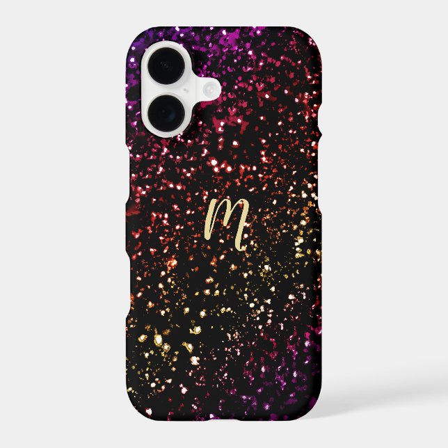 Warm Dark Rainbow Glitter Monogram iPhone X Case (Back)