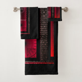 Warm Deep Red and Black Towel Set