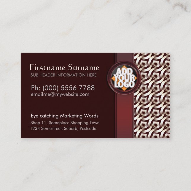 Warm Earth Reds w/ Logo Pattern Business Cards (Front)