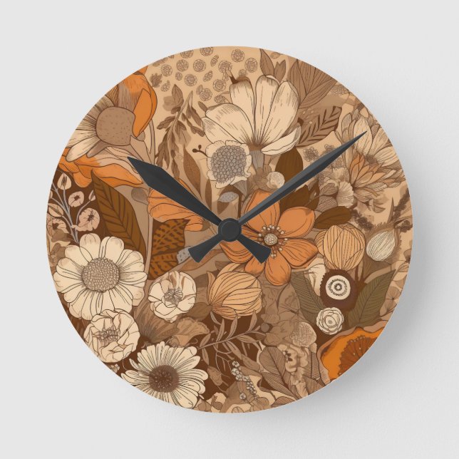 Warm Earth Tone Bohemian Wall Clock (Front)