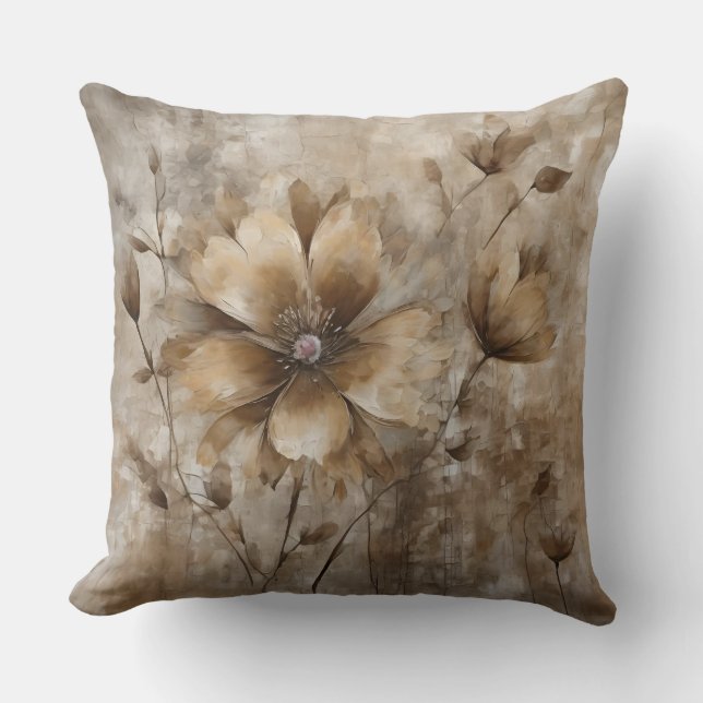 Warm Earth Tone Decorative Floral Cushion (Front)