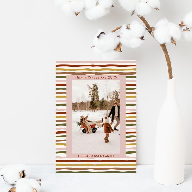 Warm Earth Tones Hand Drawn Boho Photo Christmas Holiday Card (Creator Uploaded)