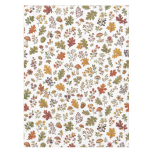 Warm Earth Tones Leaves Mushrooms Woodland Pattern Tablecloth