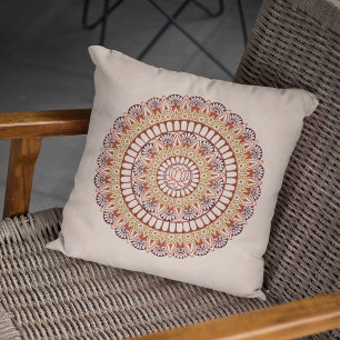 Warm Earth Tones Lotus Henna Mandala Cushion