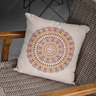 Warm Earth Tones Lotus Henna Mandala Cushion