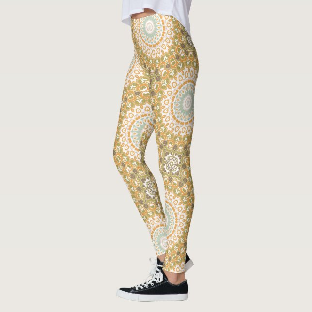 Warm Earthy Mandala Abstract Design Leggings (Left)