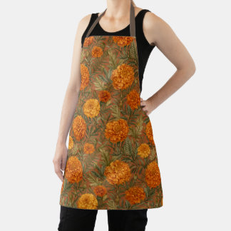 Warm Earthy Marigold Floral Art Apron