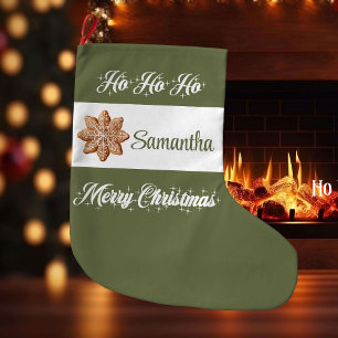 Warm earthy Nordic palette personalized christmas  Large Christmas Stocking