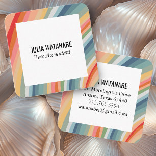 Warm Earthy Rainbow Minimalist Stripes Handmade Square Business Card