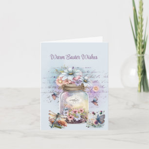 Warm Easter Wishes Jar of Flowers Butterflies Card