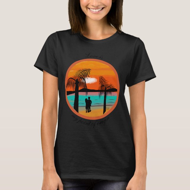 Warm Embrace: Sunset Silhouette Design T-Shirt (Front)